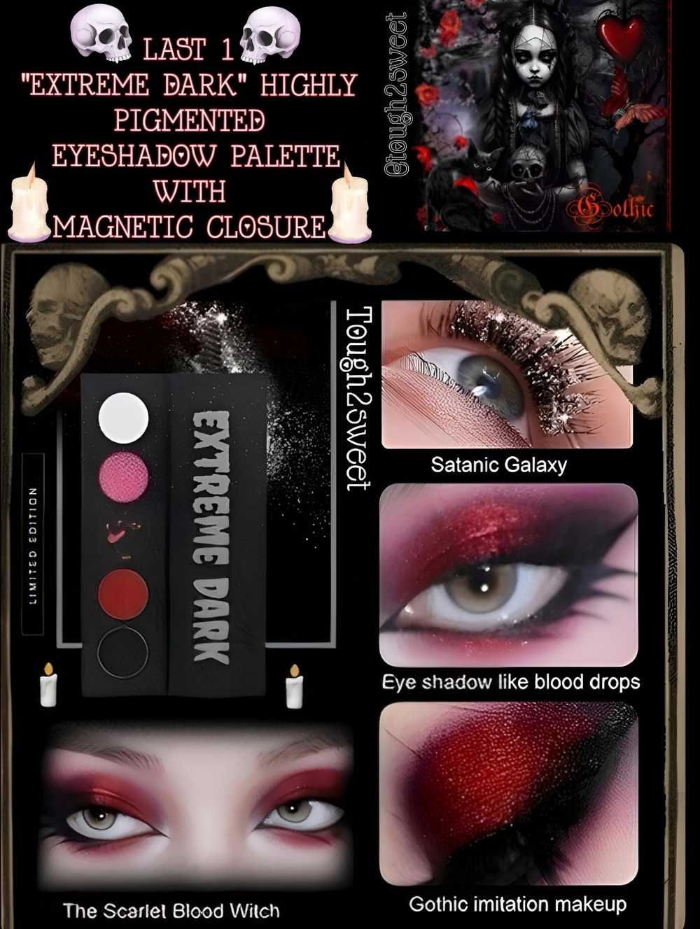 🆕️LAST 1🌹"EXTREME DARK" HIGHLY PIGMENTED EYESHADOW PALETTE W~ MAGNETIC CLOSURE